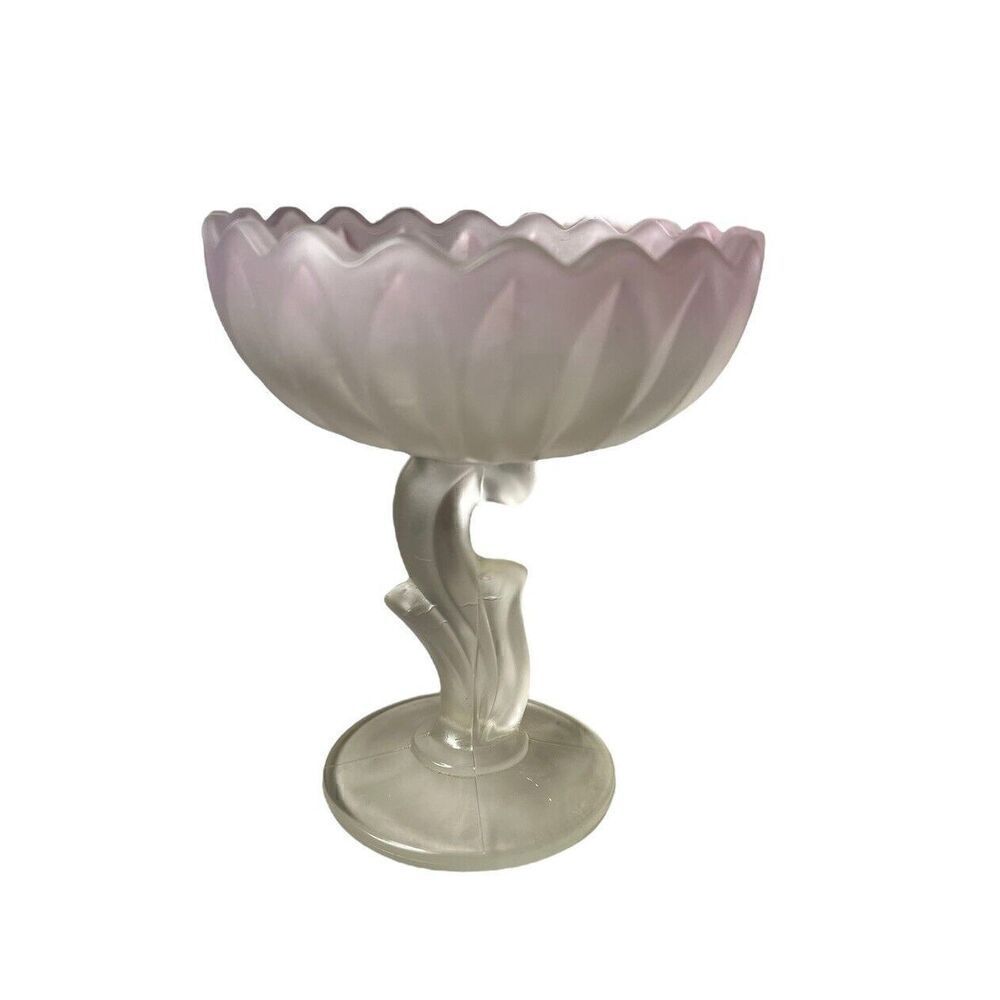 Vintage Indiana Glass, Lotus Blossom, Clear to Pink Satin glass 7” Tall